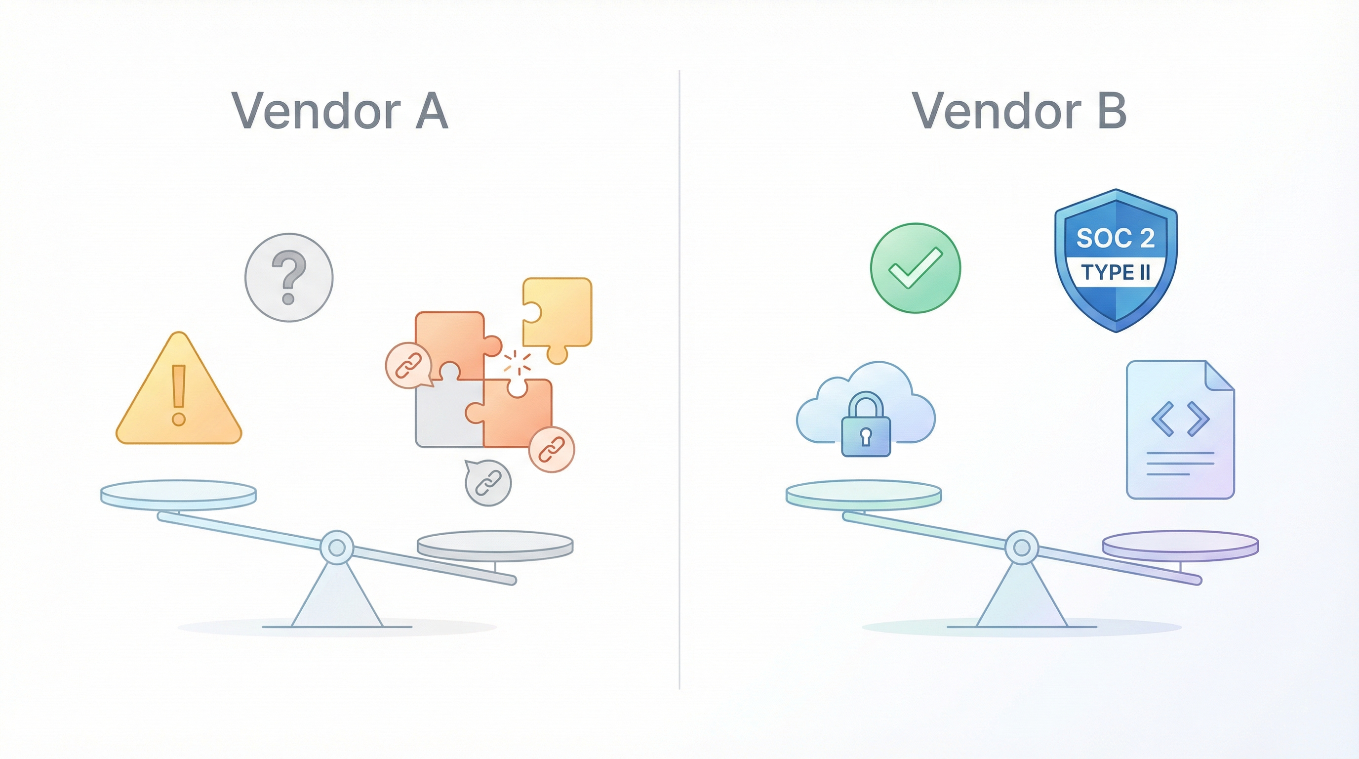 Enterprise buyer comparison: Vendor A (Bubble) vs Vendor B (custom code)