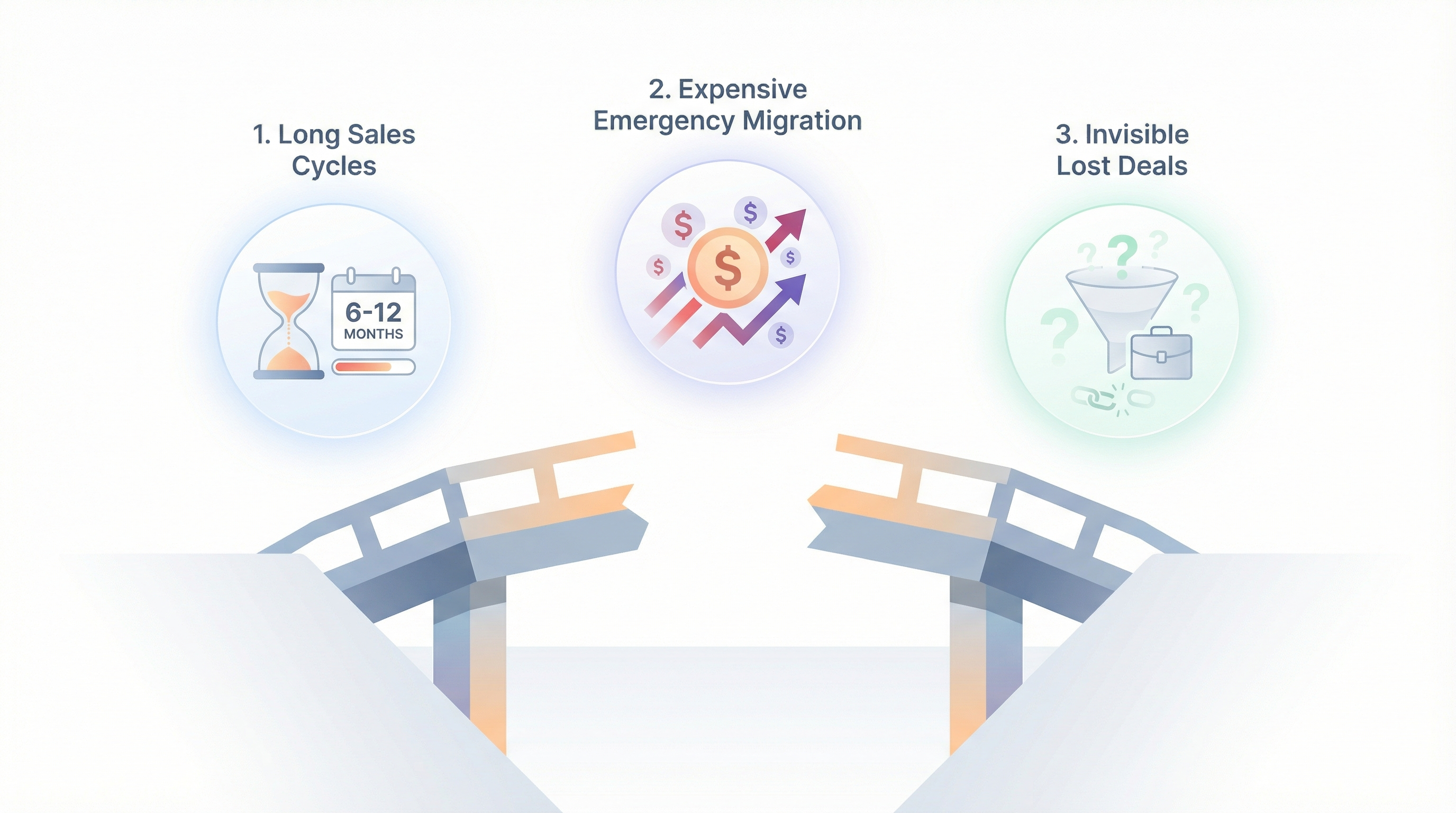 Three dangers of delayed migration: long sales cycles, expensive emergency migration, invisible lost deals