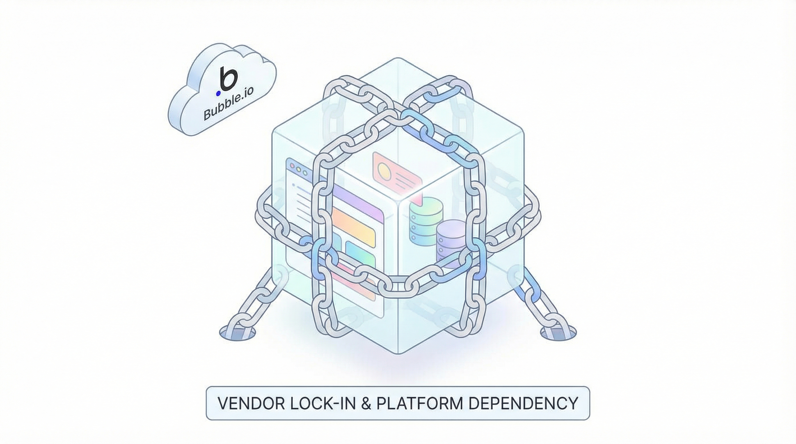 Platform dependency concept - small app overshadowed by massive cloud platform