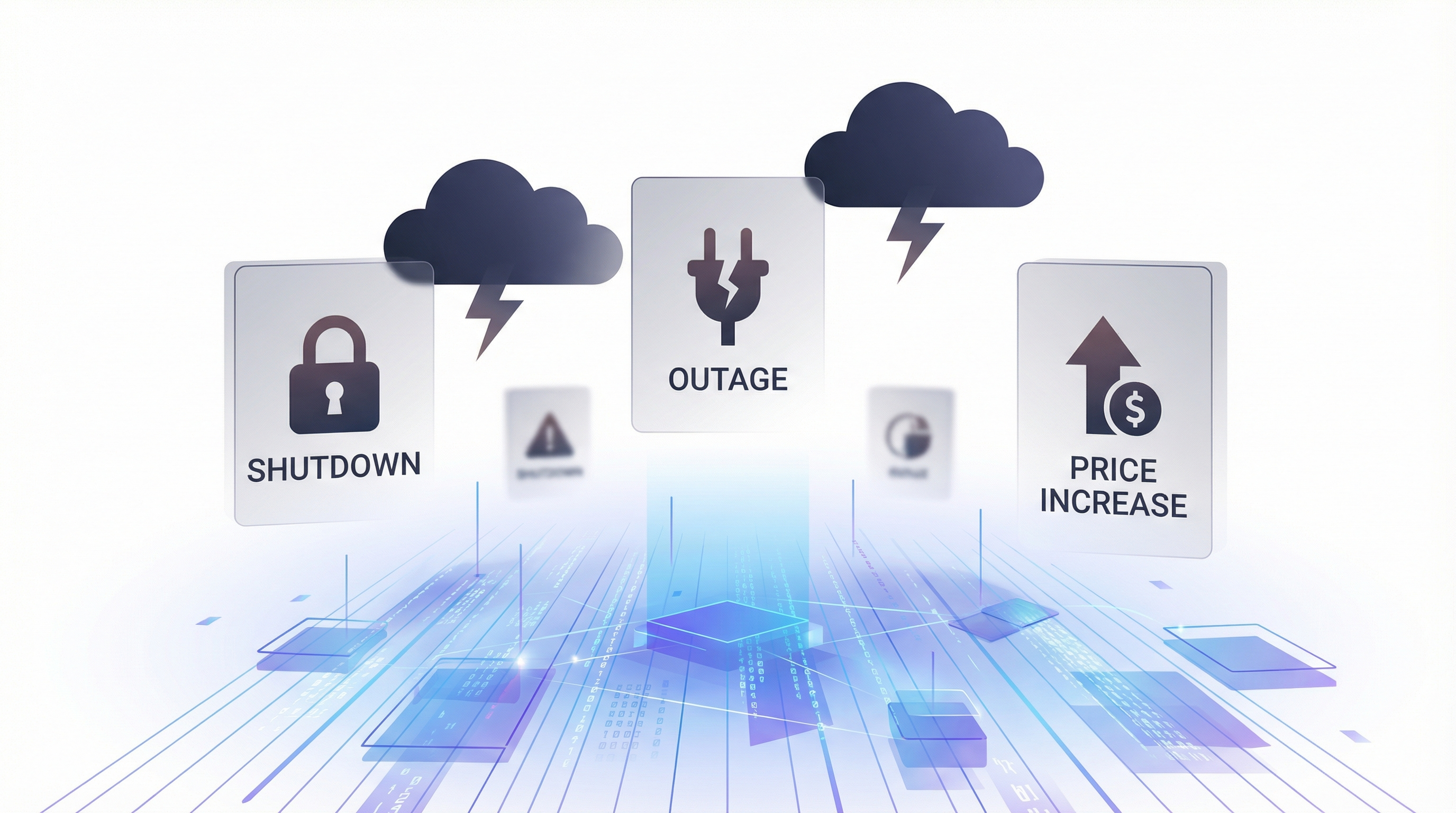 Platform risk scenarios - server unplugging, locks, price increases, and outages